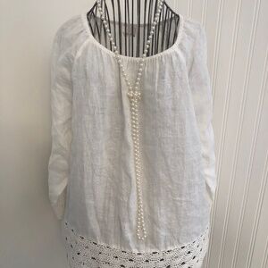 J Crew Linen and Lace Bohemian/Coastal White Top